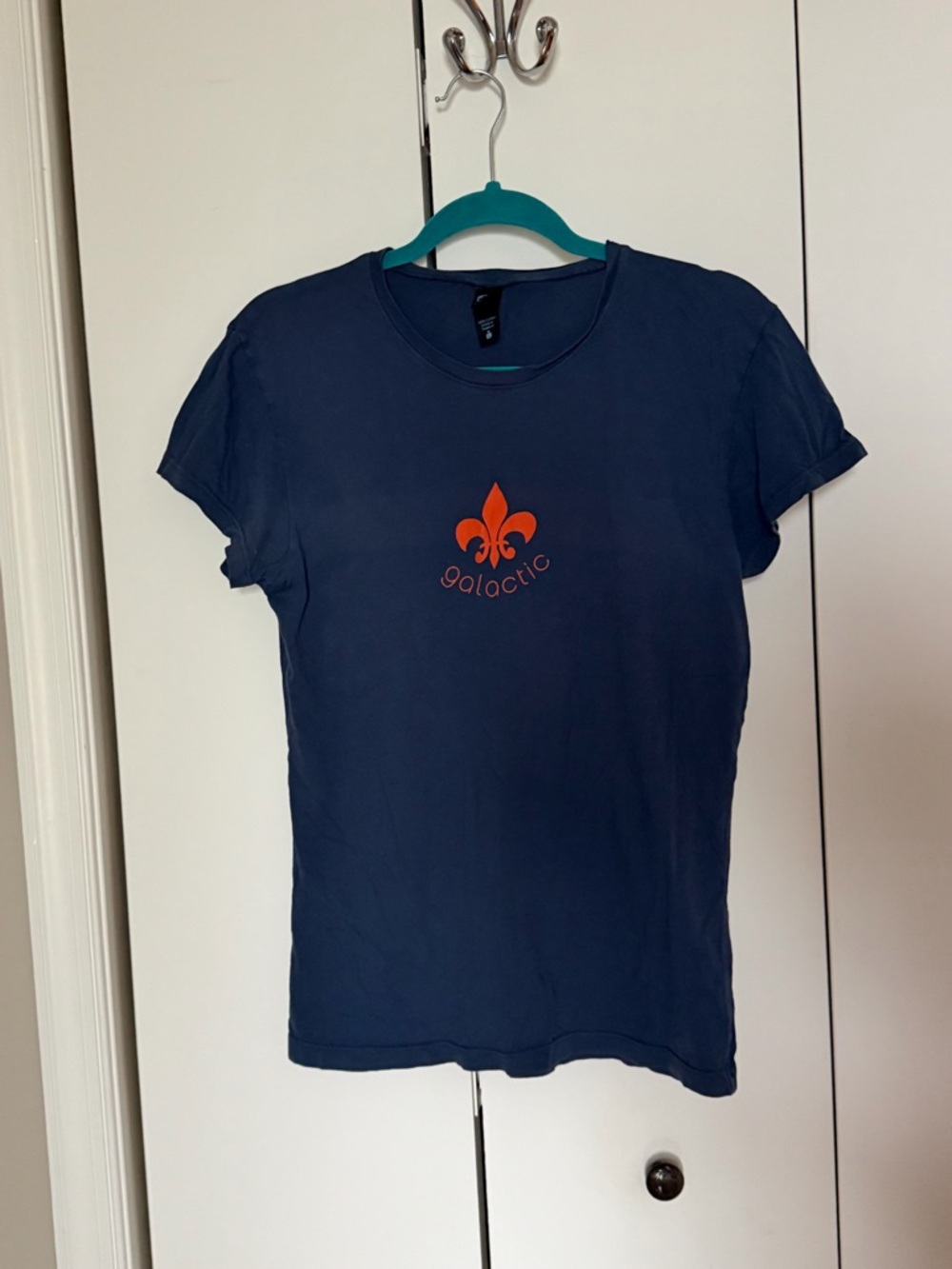 Galactic Band Merch Navy Blue Graphic Tee with Orange Logo